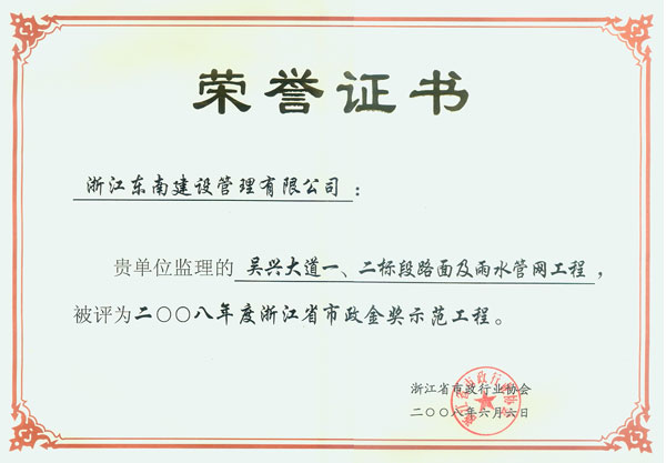 吳興大道一、二標(biāo)段路面及雨水管網(wǎng)工程（浙江省市政金獎(jiǎng)示范工程）